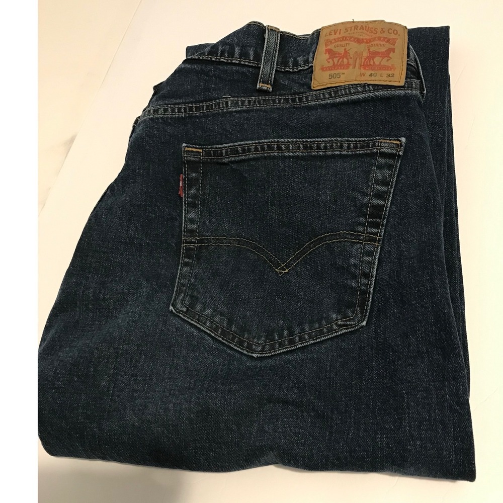 Levis 505 Regular Fit Dark Wash Indigo Denim Jeans Mens 40x32